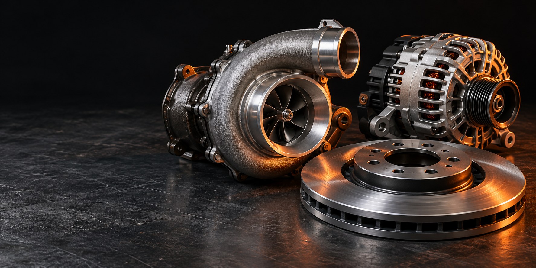 Illustrative studio arrangement of automotive metal components